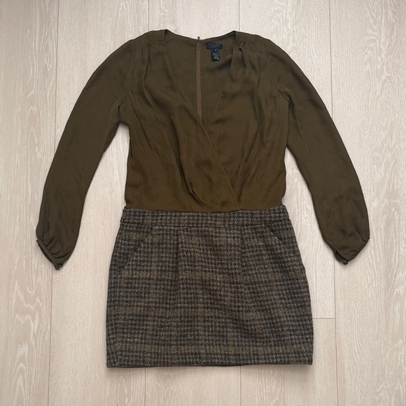 J. Crew Dresses & Skirts - J. Crew Collection Olive Silk Long Sleeve Dress Wool Skirt